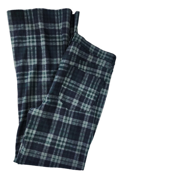 American Eagle Womens Flare Pants 12 Long Green Blue Plaid Knit Super Hi-Rise - Picture 3 of 11